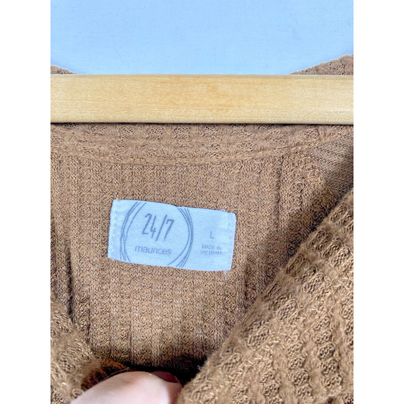 Maurices 24/7 Shirt Top Size Large Womens Thermal Waffle Weave Brown Boho Casual - Picture 6 of 9